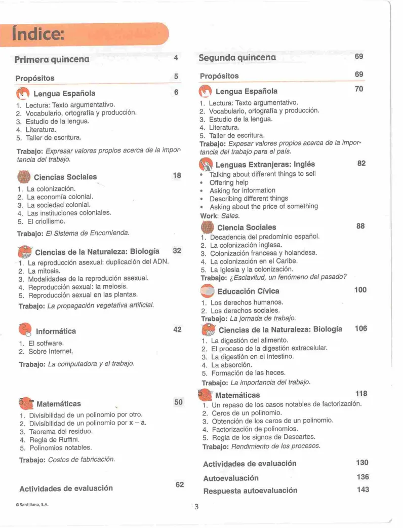 Índice del Módulo 2 Prepara de 2do de Bachillerato